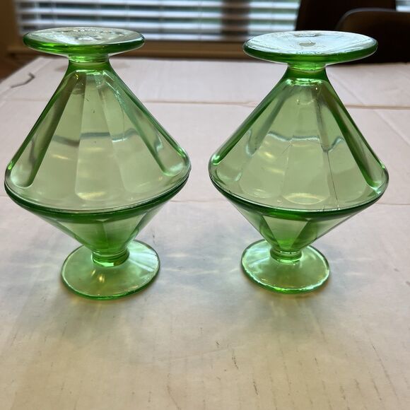 Federal Green Glass 1930'S URANIUM 4 Lot DEPRESSION Footed Sherbet Dessert READ - Picture 2 of 9